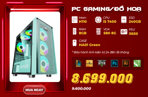 PC GAMING, ĐỒ HỌA GIÁ TỐT: i5 7400/ RAM 8GB/ SSD 240GB/ VGA 580 8G