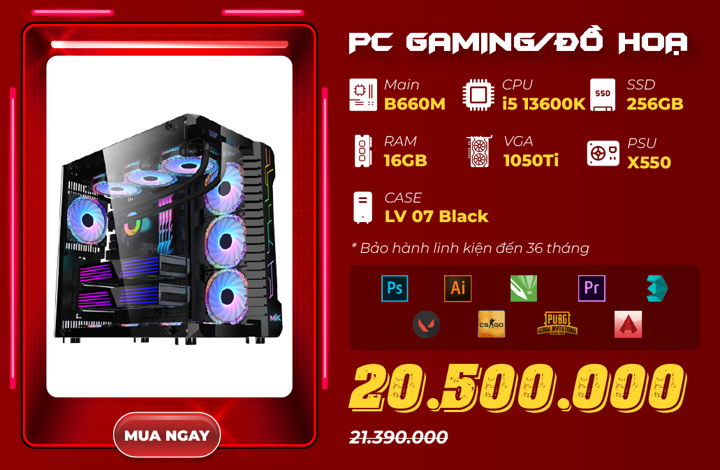 PC GAMING, ĐỒ HỌA GIÁ TỐT:  i5 13600K/ RAM 16GB/SSD 256GB/ VGA 1050TI 4G