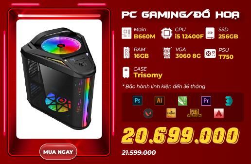 PC GAMING, ĐỒ HỌA GIÁ TỐT: i5 12400F/ RAM 16GB/ SSD 256GB/ VGA 3060TI 8GB