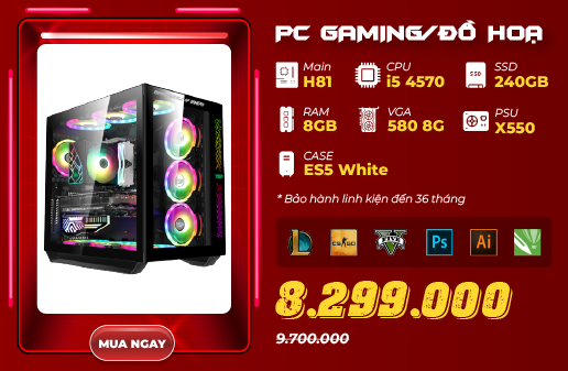 PC GAMING, ĐỒ HỌA GIÁ TỐT: i5 4570/ RAM 8GB/ SSD 240G/ VGA 580 8G