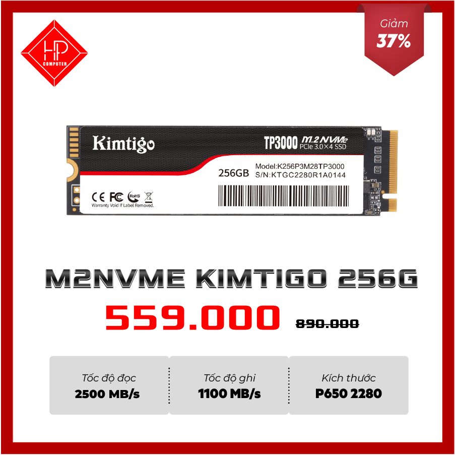 Ổ CỨNG SSD KIMTIGO 256GB M.2 NVMe TP3000 K256P3M28TP3000